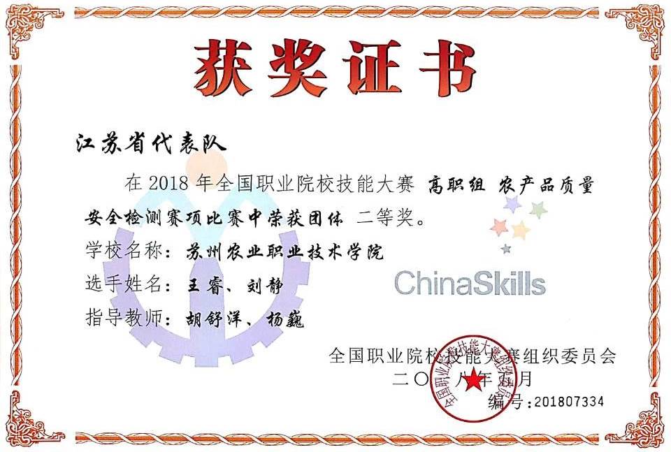 说明: D:\食品科学教研室\照片\刘静国赛获奖照片.jpg 食品营养与检测专业是“十一五”江苏省